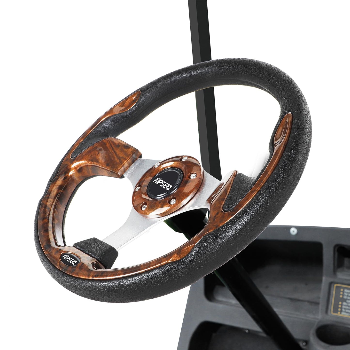 AIPSET Universal Golf Cart Steering Wheel Compatible with EZGO TXT, RXV/Club Car DS, Precedent, Tempo/Yamaha, 12.5 Inch Classic Steering Wheel with PVC Leather Grip