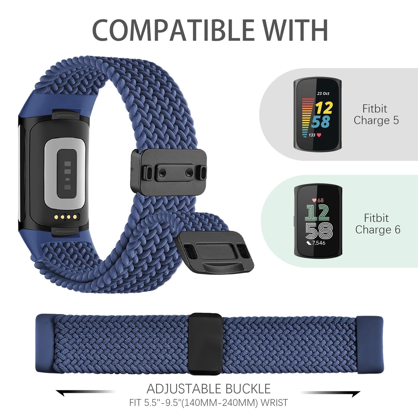Huadea Magnetic Braided Nylon Compatible with Fitbit Charge 6 Bands/Fitbit Charge 5 Bands for Women Men, Soft Sport Stretchy Breathable Strap Replacement Wristband for Charge 6/Charge 5