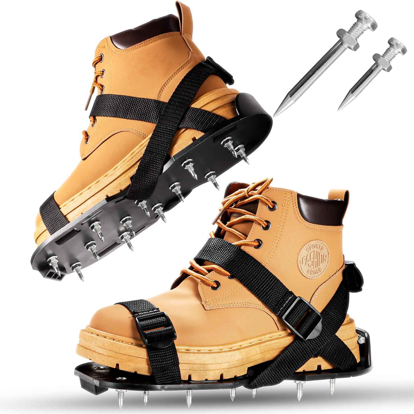 Gunite Spiked Shoes for Epoxy Floor,2 in 1 Fully Assembled，2 Lengths of Spikes with 1.8"" and 1.2"" Short Spikes，Perfect for Epoxy Garage Floors,Overlays, Lawn Aeration，Aerator Shoes