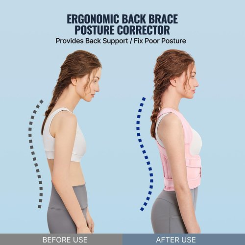 Jeffski Posture Corrector Upgraded Back Brace for Women and Men, Adjustable Full Back Support, Shoulder Straightener for Hunchback, Scoliosis, Lumbar, Spine, Pink (Medium)