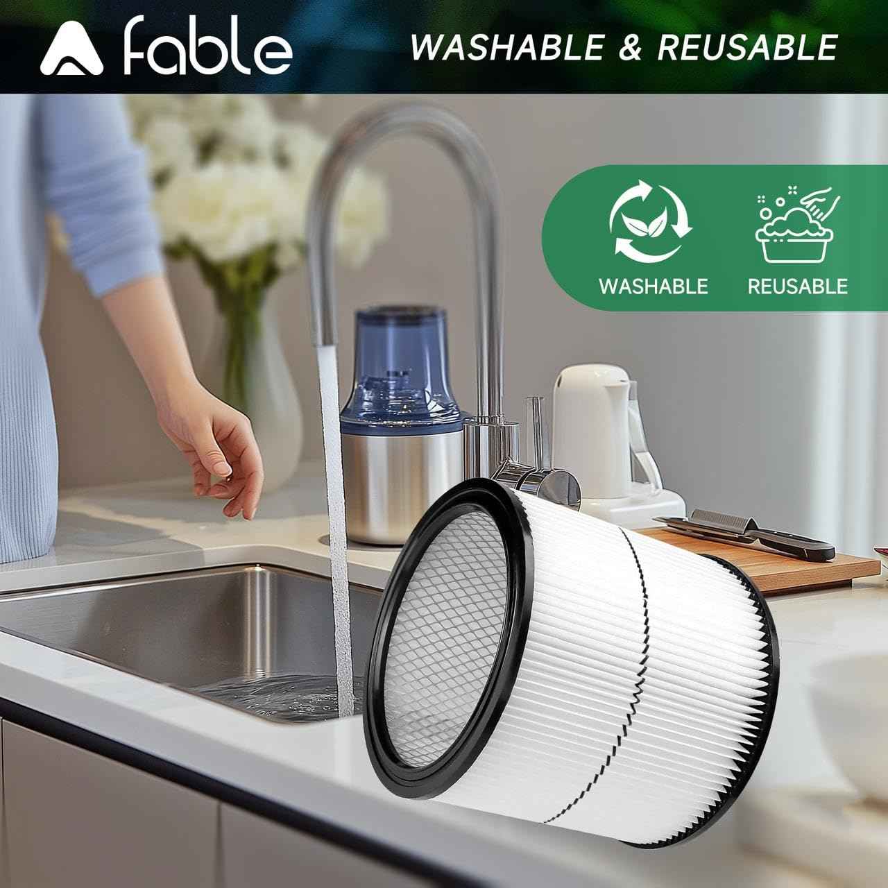 A FABLE 17884 Filter Compatible with Craftsman 9-17884 17935 17937 17920 shopvac Replacement Part Fit 6 Gallon and Larger Wet Dry Vacs (17884 Vacuum Cartridge Filter + Foam Sleeve + Brush 1pack)