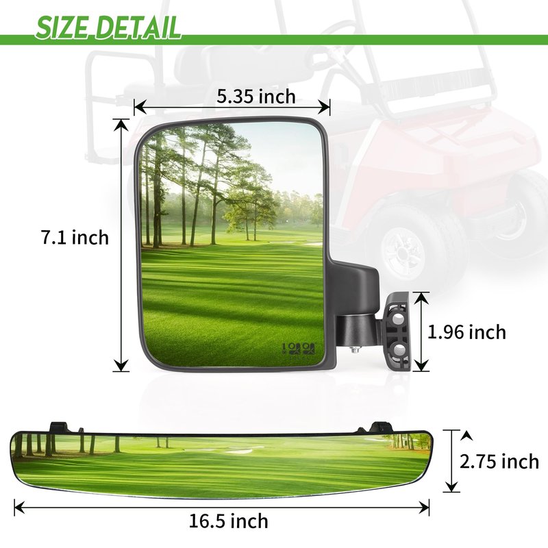 10L0L Golf Cart No-Drill Folding Side Mirrors + Easy-Drill Rear View Mirror, 170° Wide Angle, Universal for Yamaha EZGO Club Car, Shatterproof Stainless Steel