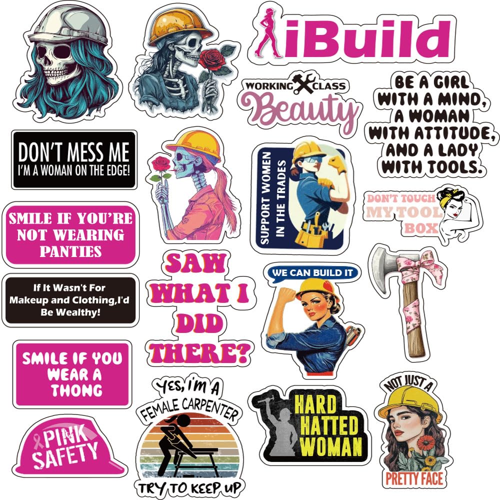 Women Hardhat Sticker | Funny Women in Trade Decals | Female Blue Collar Hard Hat Decals for Car,Waterbottle,Phone,Laptop