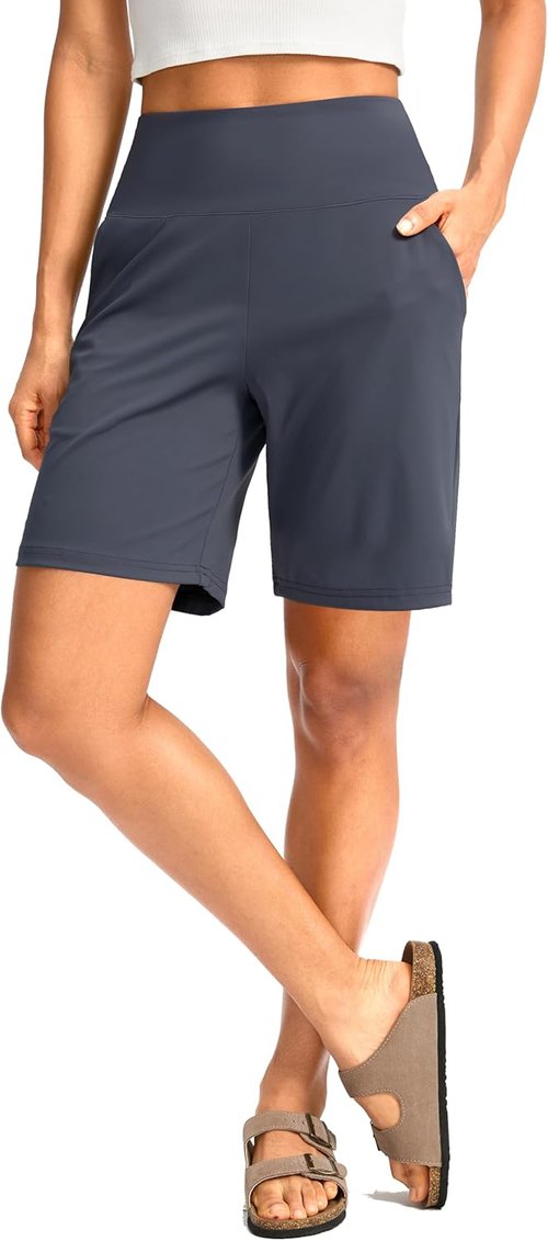 G Gradual Women's Bermuda Shorts - High Waisted, Knee Length with Pockets for Athletic Workouts