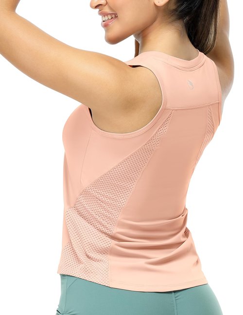icyzone High Neck Workout Tank Tops for Women, Cool Feeling Gym Athletic Yoga Exercise Running Quick Dry Sports Shirts (Pink, S)