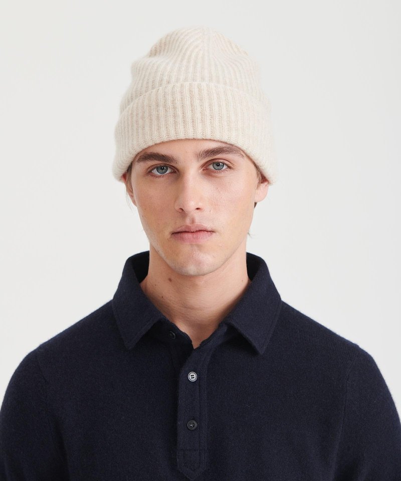 NAADAM Unisex Signature Cashmere Ribbed Beanie,Oatmeal,OS