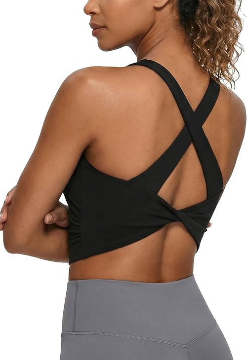 BMJL Crisscross Sports Tank Tops for Women - Soft Built-In Bra Workout Top with Knot Hem