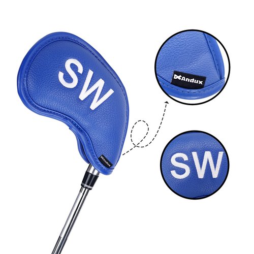Andux 5Pack PU Golf Wedge Irons Club Head Covers NO. on Both Sides with Hook & Loop Closure MT/S20 （Blue）