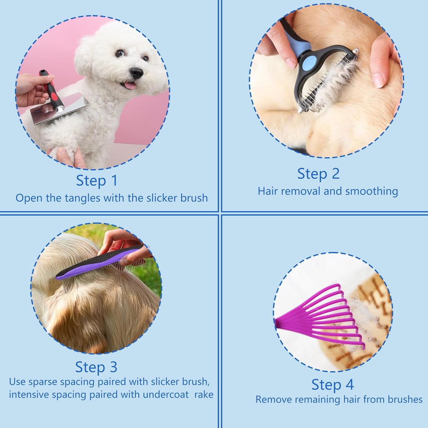 Skiennix 5-in-1 Dog & Cat Grooming Kit - Extra Long Pin Slicker Brush for Shedding & Dematting
