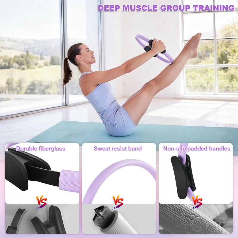 Pilates Kit, Pilates Essentials Kit for Women, 15” Pilates Ring and Ball Set with Resistance Bands, Magic Circle Ring with Figure 8 Resistance Band, Pilates Equipment for Home Workouts Purple