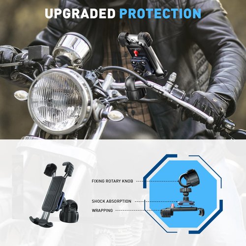 Hiboy Motorcycle Phone Mount Holder - Upgrade Vibration Dampener - 360° Rotatable Bicycle Phone Holder, Bike Scooter Handlebar Phone Clip for 5.1" - 6.8" Smartphones