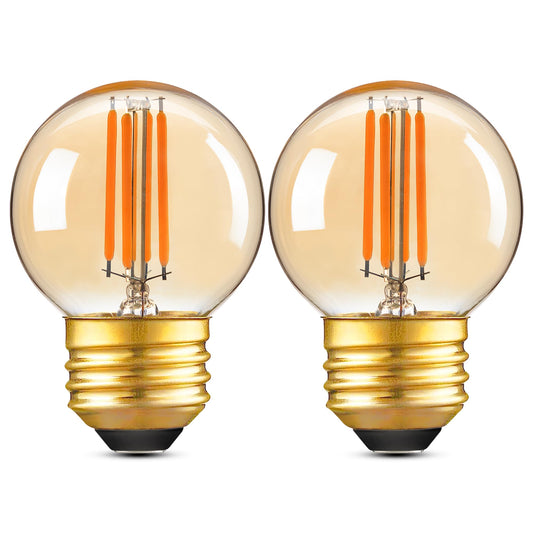 Dimmable Amber LED G16.5 Light Bulb 40w Type G Vintage Light Bulbs 4W(40W Equivalent),E26 Globe Bulb Small Round Night Light Bulbs for Bedroom,Vanity,Sconces,Warm White 2200K 350LM,Pack of 2