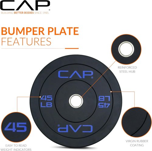 CAP Barbell Rubber Olympic Bumper Plate - Durable Weightlifting Plates | Various Sizes & Colors