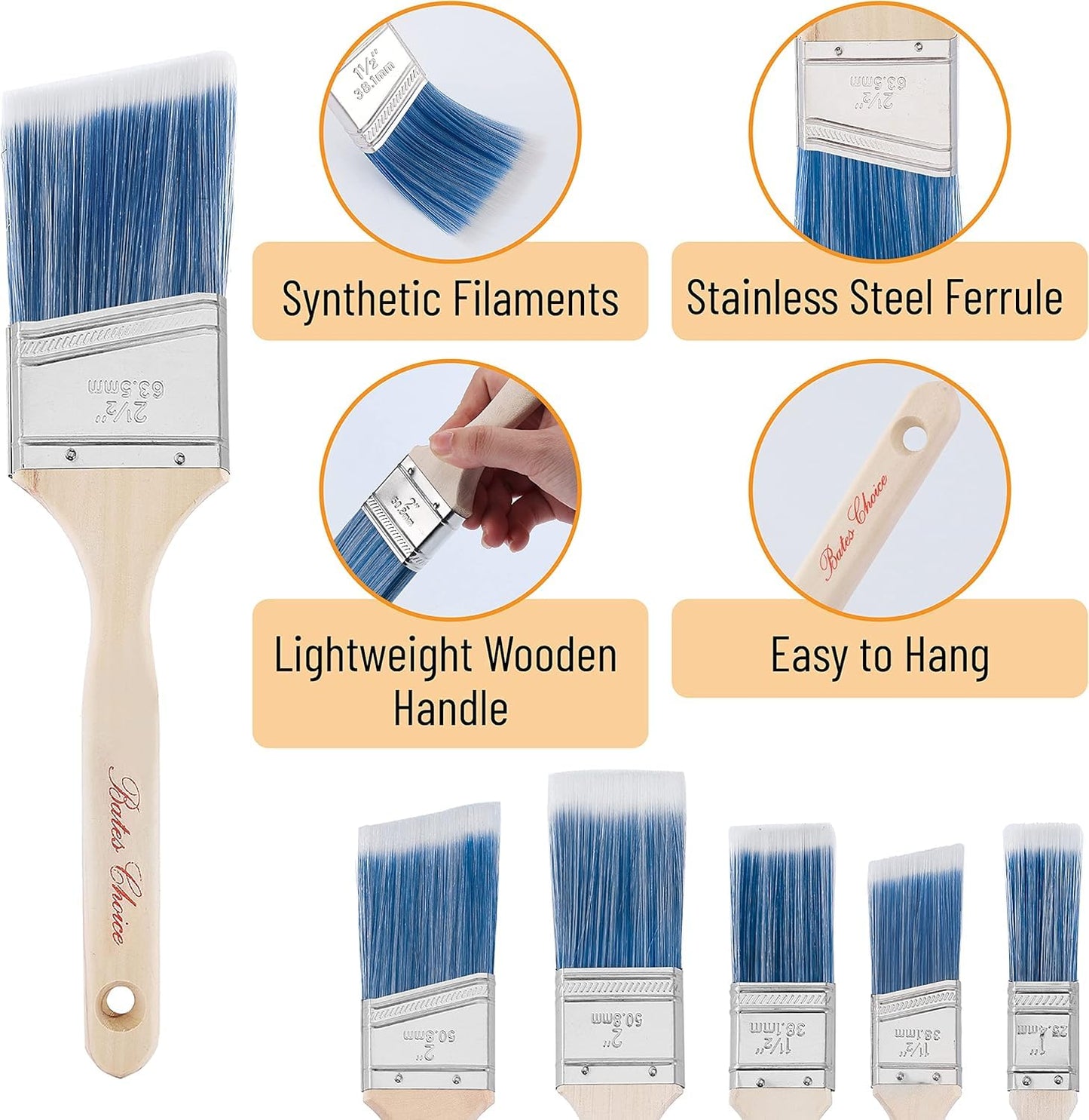 Bates- Paint Brushes, 2.5-Inch, 12 Pack, Angle Brushes, Treated Wood Handle, Wall Paint Brushes for Walls, Stain Brush, Furniture Paint Brush, Paint Brushes for Painting Walls, Painting Brush