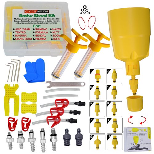 CYCEARTH Bicycle Hydraulic Disc Brake Oil Bleed Kit for All Brakes Shimano,SRAM,AVID,TEKTRO,MAGURA,Hayes,Bike Brake Repair Tool (Upgraded)