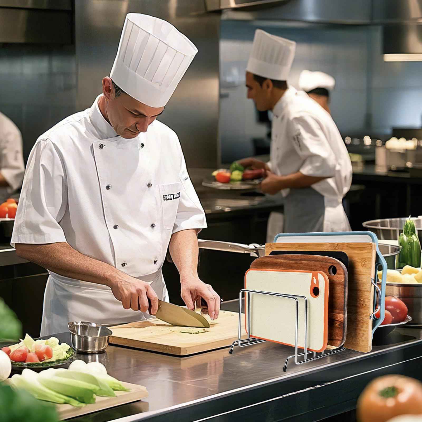 6 Slot Stainless Steel Heavy Duty Cutting Board Organizer, Cutting board storage rack，Cutting Board Holder Baking Cookie Pan Sheets Cooling, kitchen organizers and storage,Cabinet countertop organizer