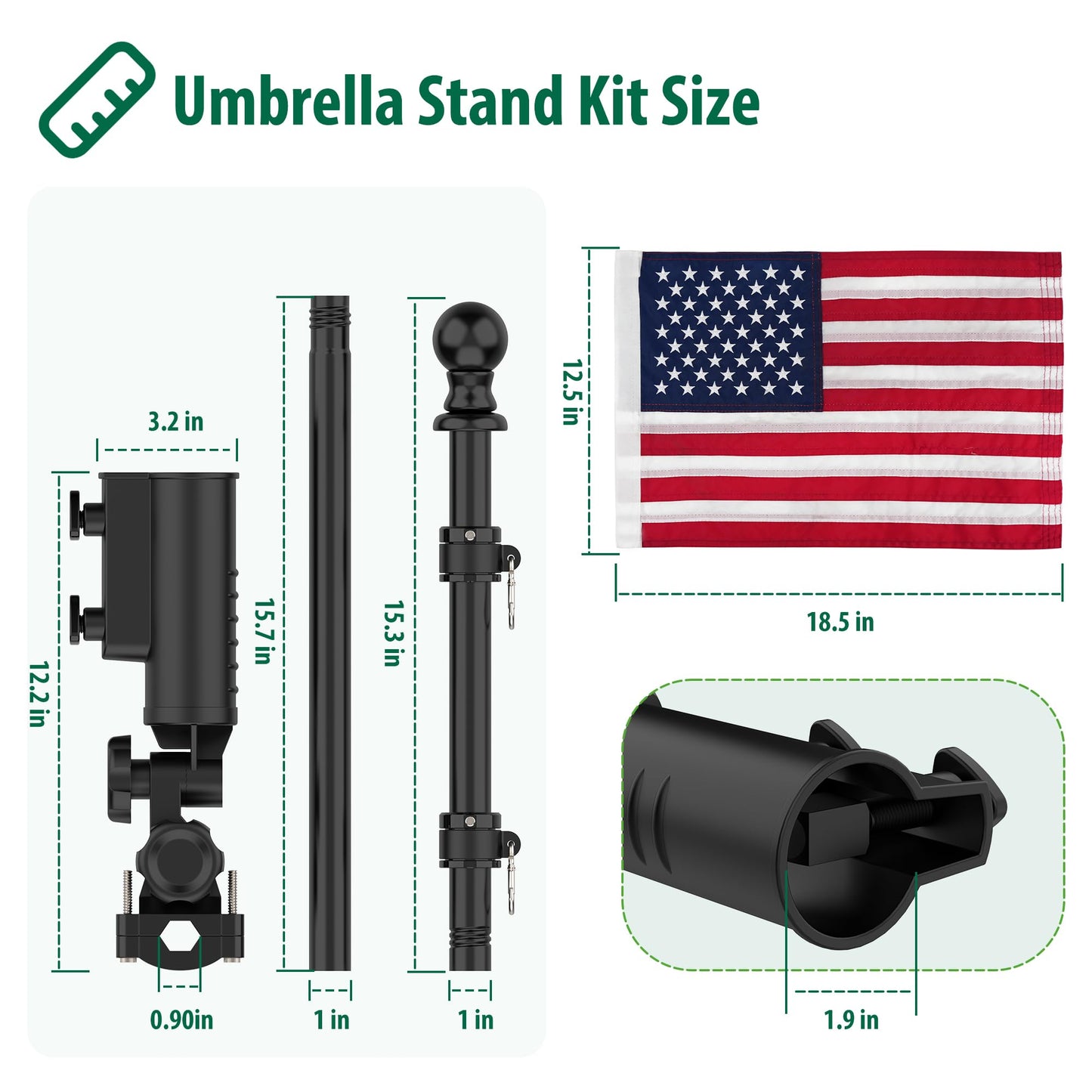 10L0L Golf Push Cart Umbrella Holder - 180 Degree Rotating Flag Mount for Golf Carts, Universal Adjustable Clamp for Yamaha/EZGO/Club Car, Includes USA Flag (Heavy Duty)