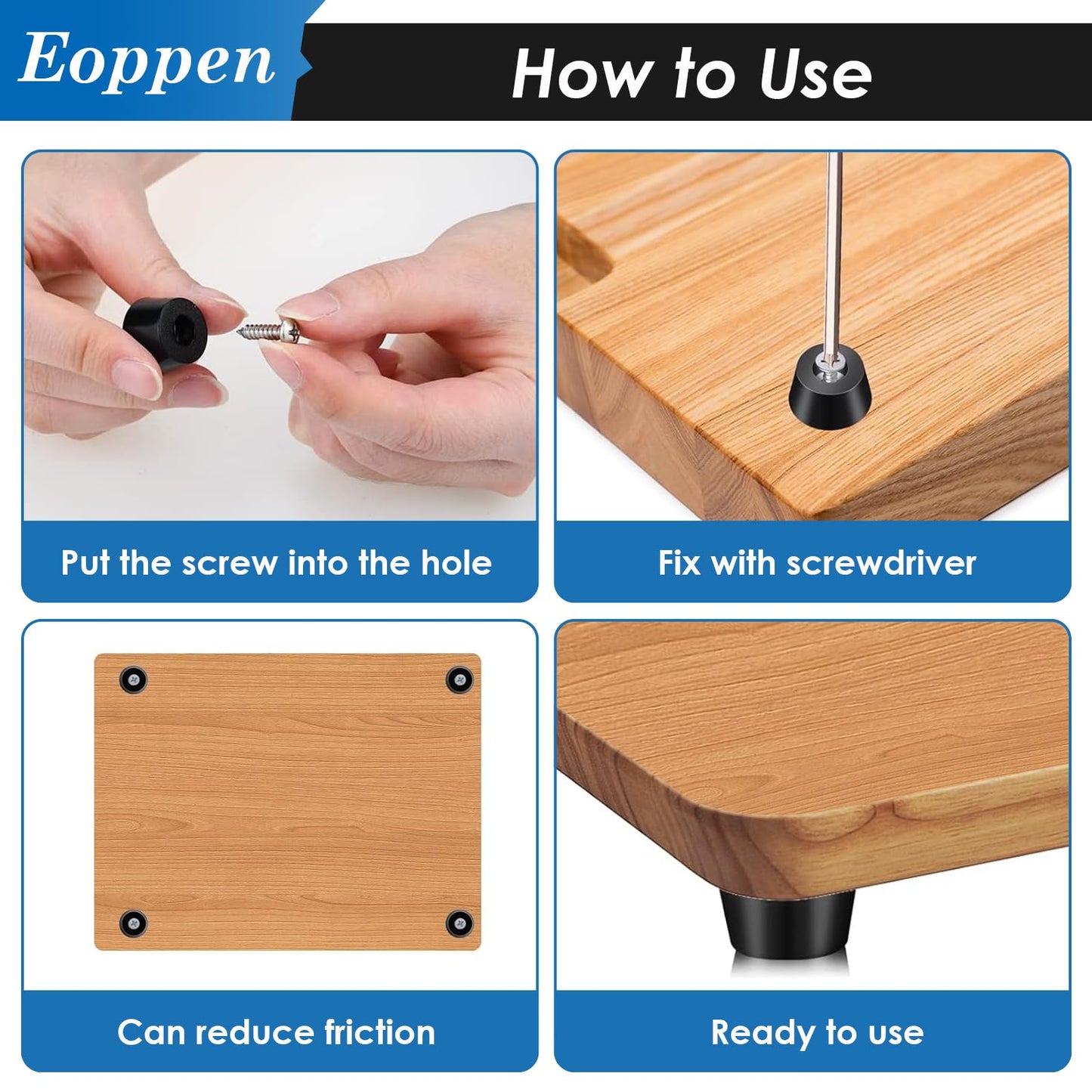 smseace 40Pieces Rubber Feet for Cutting Board with Stainless Washer and Screws, 1 inch Non Slip Rubber Bumper Feet for Furniture, Electronics, Tables, Sofas