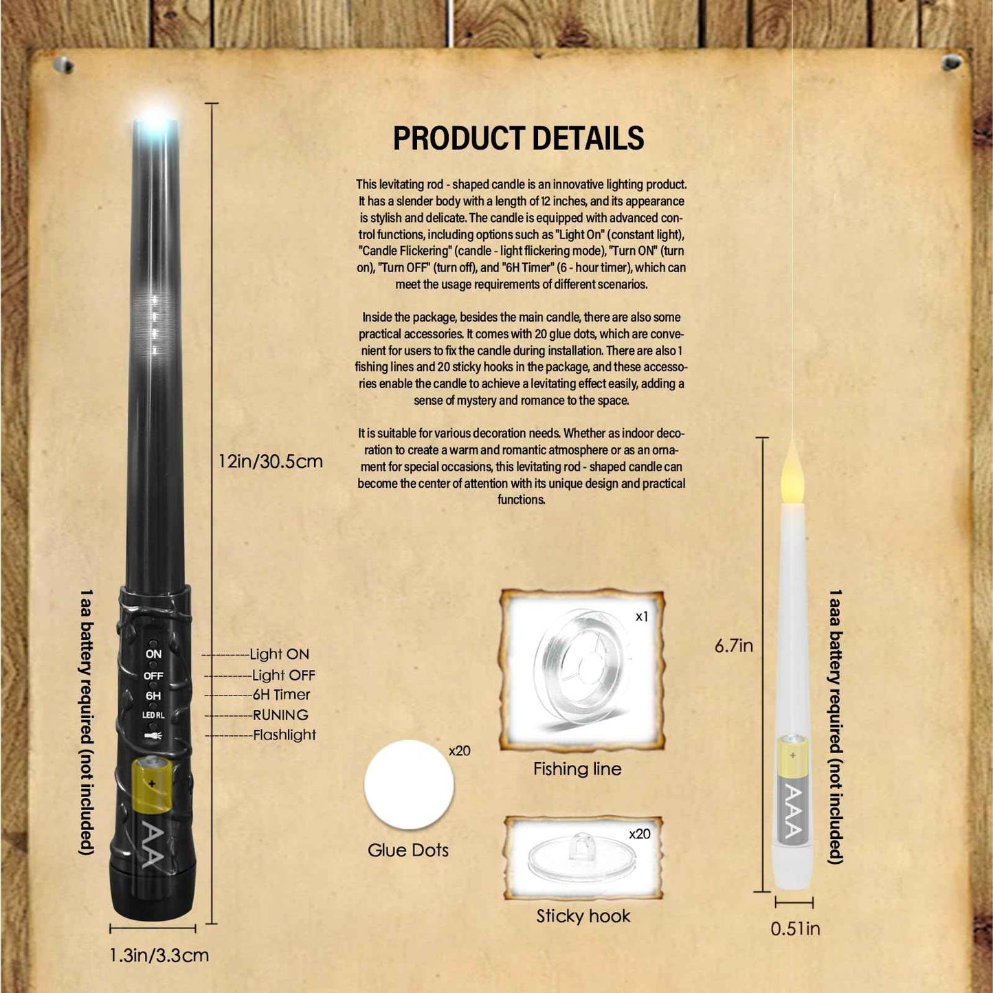 Eebuss Flameless Floating Candles with Magic Wand, 12 Pcs Hanging Flickering LED Taper Candles, Battery Operated Taper Candle with Remote for Children Gift Halloween Decor (White)