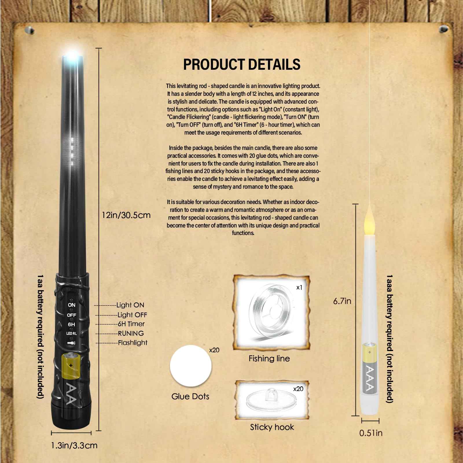 Eebuss Flameless Floating Candles with Magic Wand, 12 Pcs Hanging Flickering LED Taper Candles, Battery Operated Taper Candle with Remote for Children Gift Halloween Decor (White)