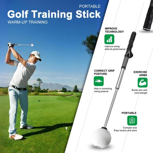 Retractable Golf Swing Trainer - Pro Handed Click Stick Golf Grip Trainer | Golf Grip Swing Training Aid Ideal for Beginners (Black)