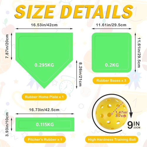 Baseball & Softball 5-Piece Base Set - Durable Rubber Field Bases with Training Balls & Storage Bag