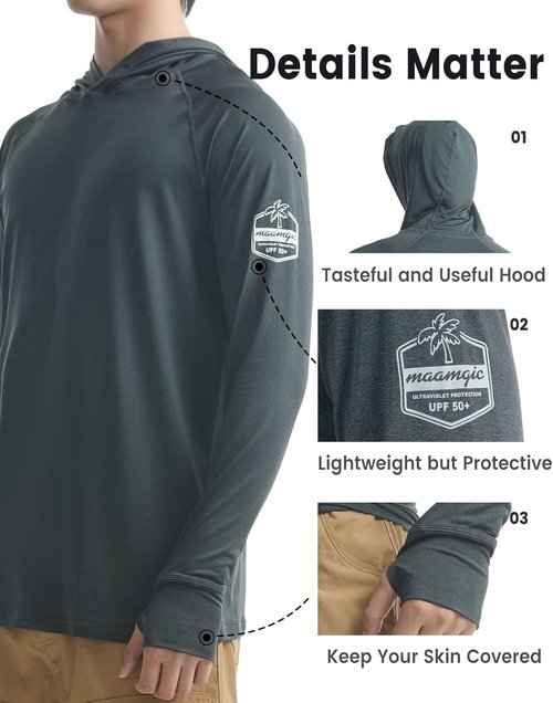 Maamgic Sun Protection Hoodie - UPF 50+ Long Sleeve SPF Fishing Shirt for Men | Outdoor UV Protection