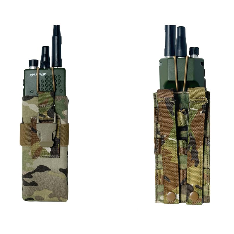 ULIONTAC Radio Holster Walkie Talkie Pouch - 500D Nylon Molle System 3mm Bungee Storage Bag for Utility Tactical Belt Accessory Fits Standard Handset (Multicamo)