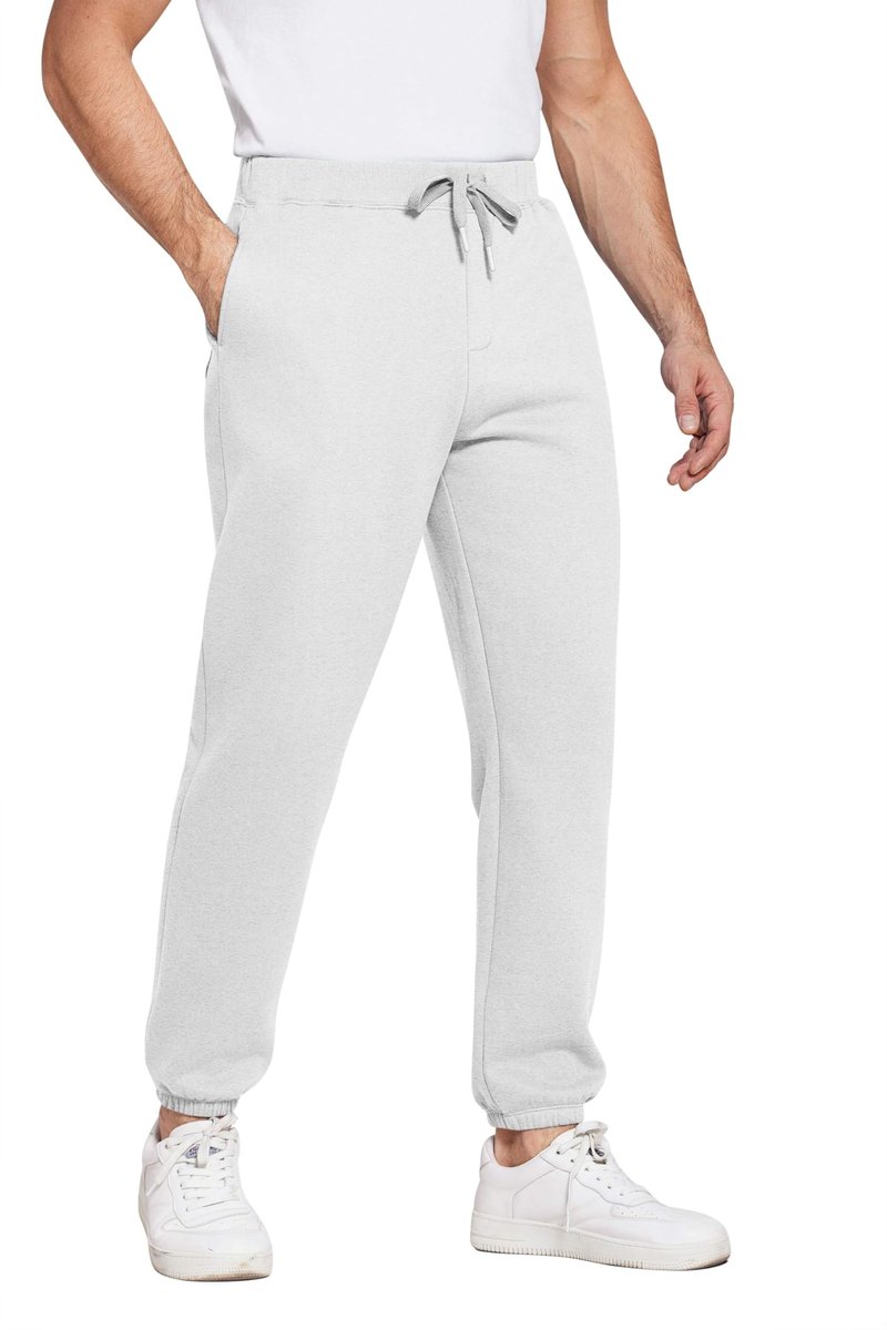 PINSPARK Grey Sweatpants Men Fleece Joggers Cuffed Warm Cotton Workout Pants for Men with Pockets