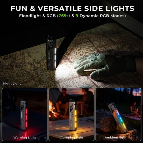 Wurkkos TD11 Tactical Flashlight, 3000 Lumen Slim Flat EDC flashlight, USB-C Rechargeable Flashlights with OLED Display, Dual Tactical Buttons, Spotlight/Floodlight/RGB, IPX6 for Camping & Emergencies