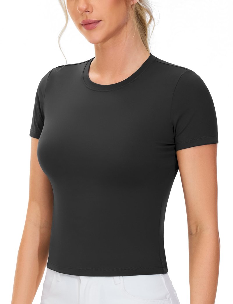 THE GYM PEOPLE Women's Workout Tops Short Sleeve Slim Fit Breathable Athletic Yoga Running Casual Basic Tee Shirts Black
