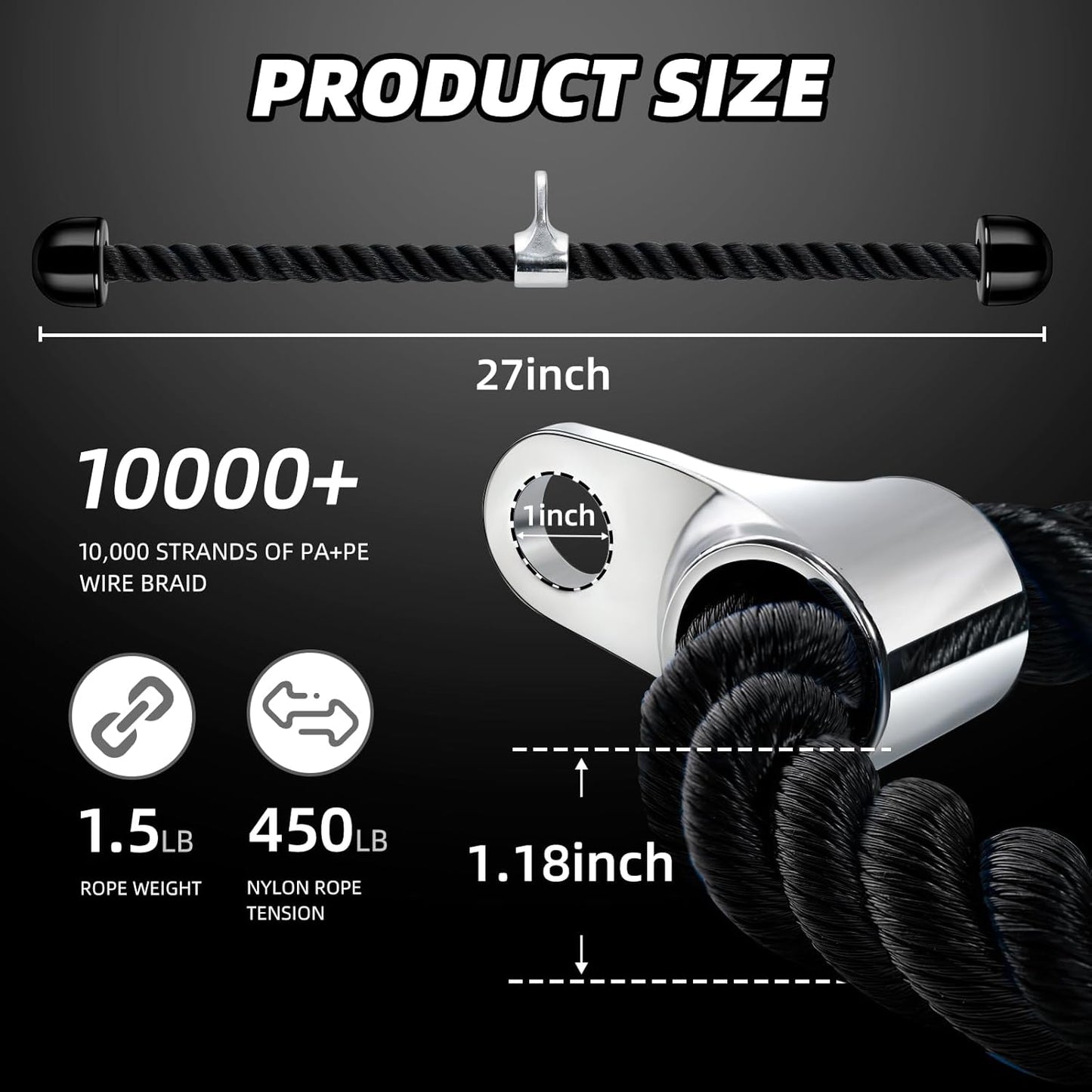 Tchrules Universal Tricep Rope - 27 Inch Heavy Duty Non-Slip Grip for Cable Machine Workouts