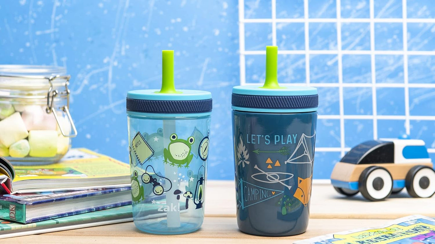 Zak Designs Kelso Tumbler Set - Leak-Proof Kids' Camping Cups with Straw | 3-Piece Non-BPA Bundle