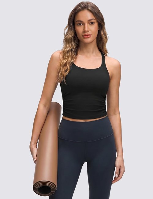BMJL Crisscross Sports Tank Tops for Women - Soft Built-In Bra Workout Top with Knot Hem