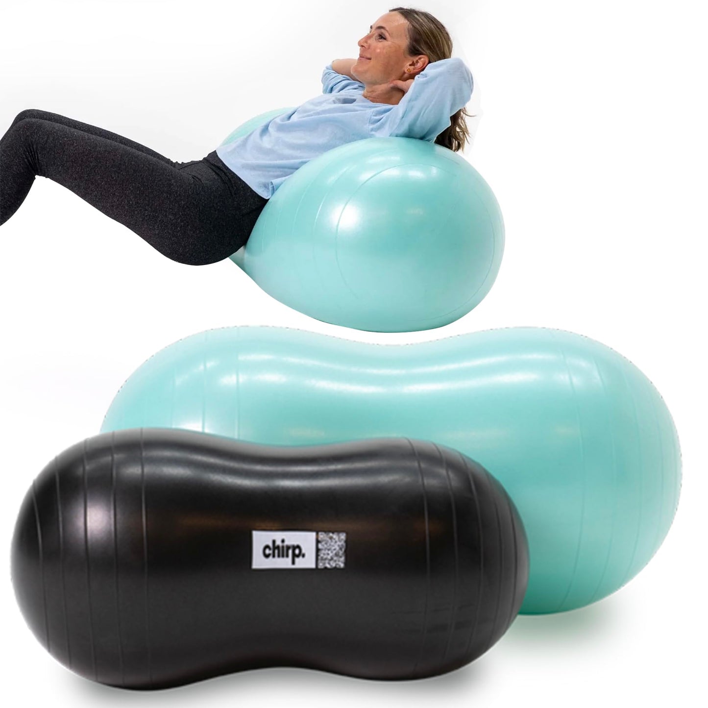 Chirp Cloud Peanut Mobility Ball 2 Pack (Mint 100x50cm, Black 60x30cm)