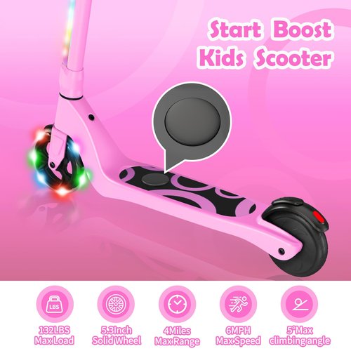 SISIGAD Electric Scooter for Kids Ages 6-12, LED Light-Up Deck, Kids Scooters with 3 Adjustment Levels Handlebar to 36 Inches High,5.3" Wheel Kick Scooter