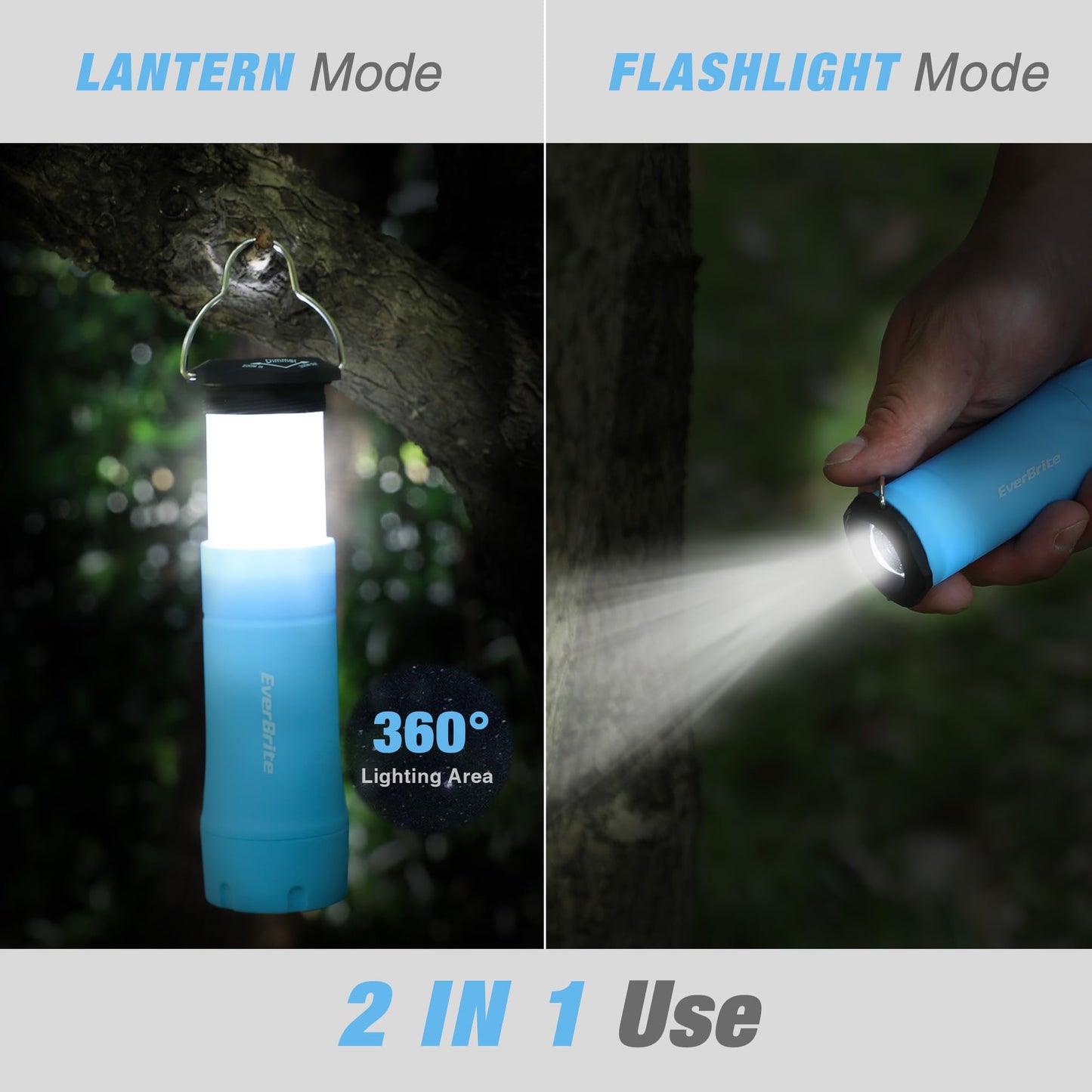 EverBrite 2-in-1 Mini Lanterns and Flashlights, Zoomable Flashlight Lantern Combo with 3 Modes, Camping Essentials, 2PC Battery Powered Lantern for Hurricane, Hiking, Home, Emergency