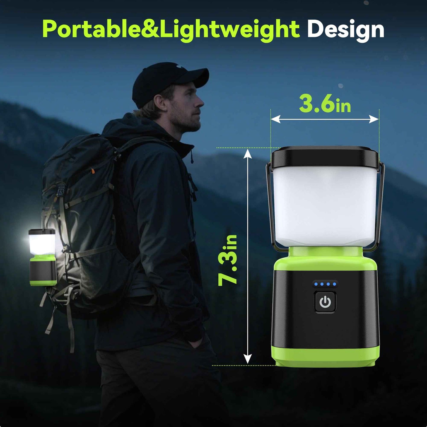 AlpsWolf Camping Lantern Rechargeable, Stepless Dimming LED Lantern, 4000mAh Rechargeable Lantern for Power Outages, IPX4 Waterproof Portable Camping Light, Green 1 Pack