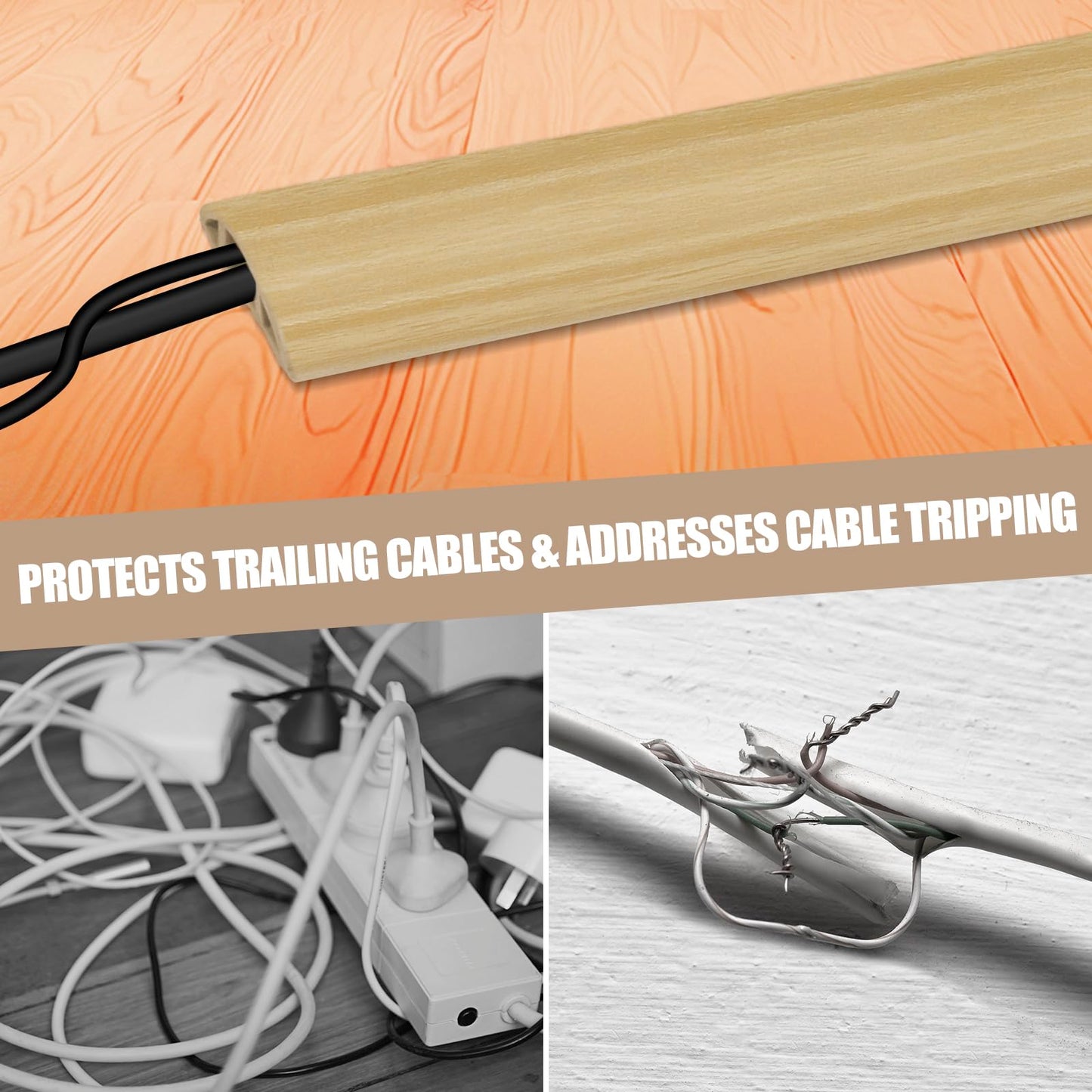 Floor Cord Cover Self Adhesive Cord Hider,3.3FT Cable Management, Extension Strip Protector for Wires, Prevent Cable Trips for Offices, Gyms, Exhibitions Cavity:0.39"(W) x0.27(H) WoodLightyellow
