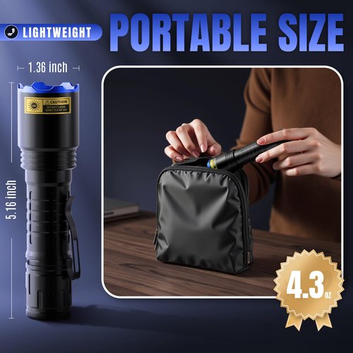 VMTENMV 365nm UV Flashlight with LCD Display Powerful Black Light Flashlight Ideal for Pet Urine Detection, Resin Curing, Bloodstain Tracking, Rock and Scorpion Detection