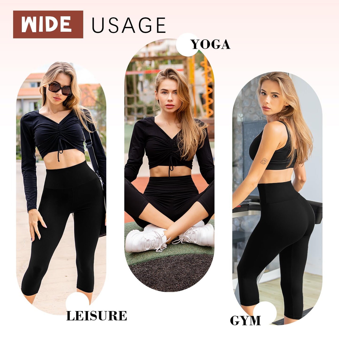 SINOPHANT Capri Leggings for Women - 2 Packs Buttery Soft Yoga Pants for Gym Athletic Black XXL