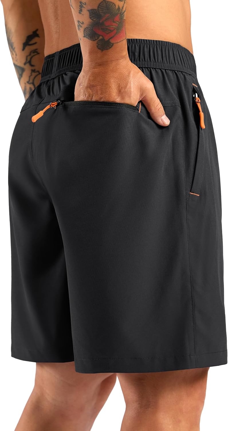 Pudolla Men's Athletic Hiking Shorts - Lightweight Workout & Gym Shorts with 3 Zipper Pockets | Casual Travel