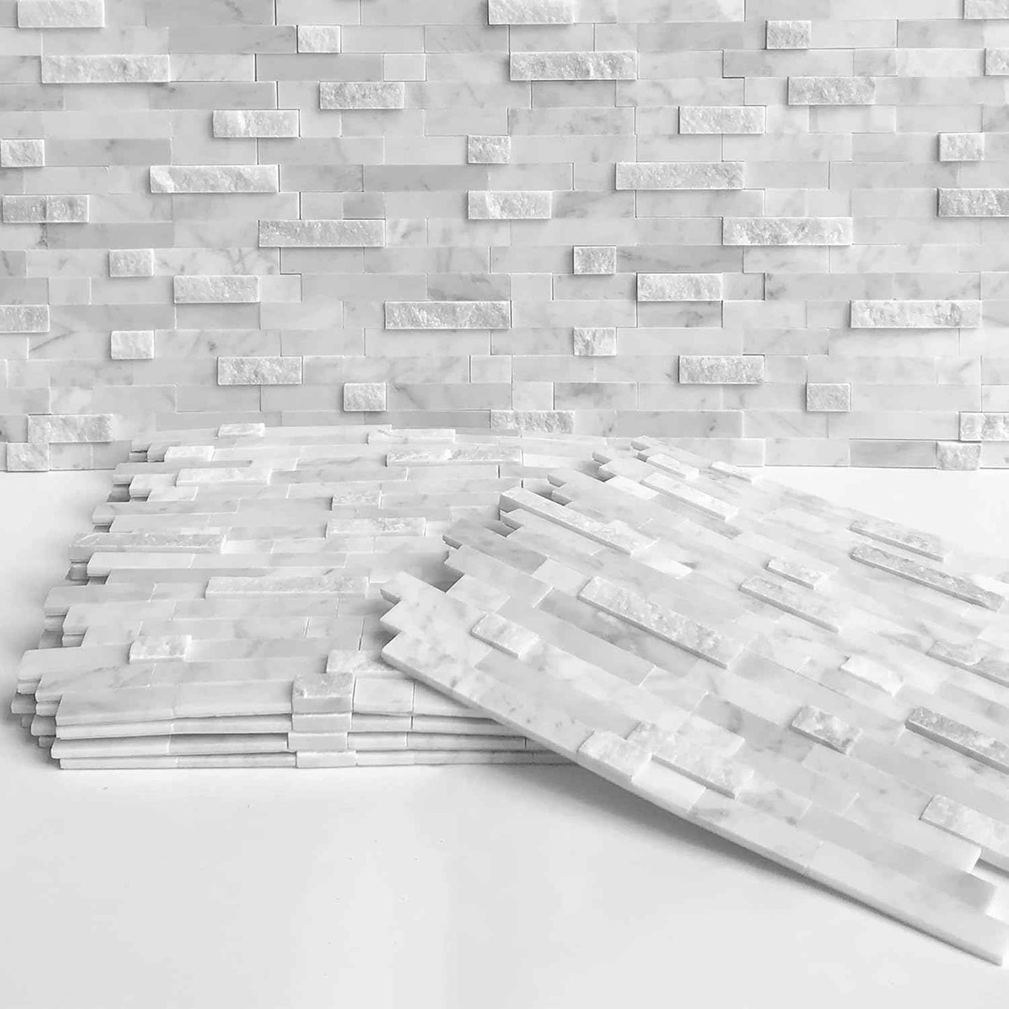 Peel and Stick 3D Stone Mosaic Tiles - 12x11" Self-Adhesive Backsplash for Kitchen & Bathroom - 5 Sheets, Mixed Tan