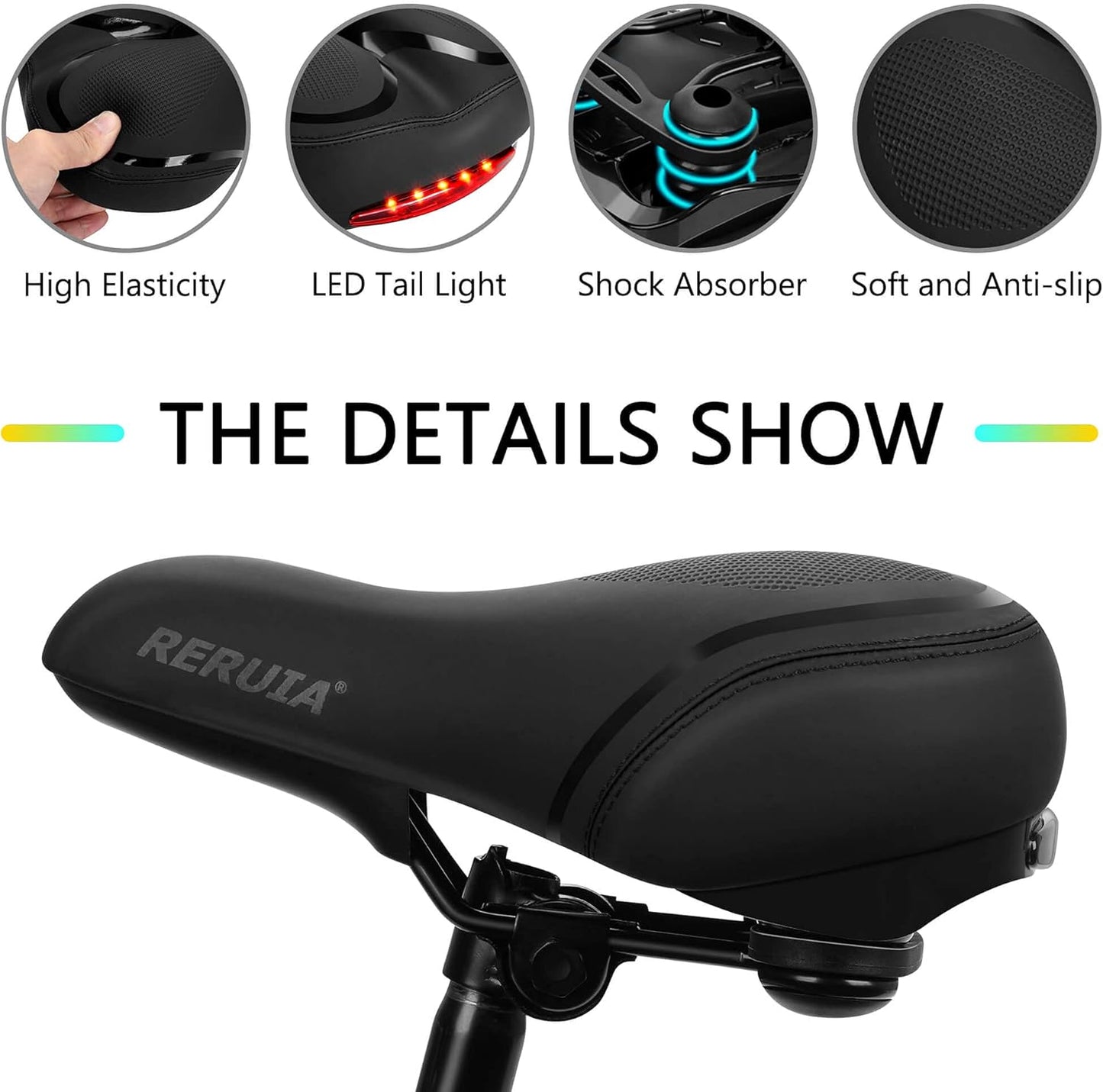 Skiennix Large Comfortable Bike Seat - Oversized Memory Foam Padded Saddle | Waterproof Leather Cover