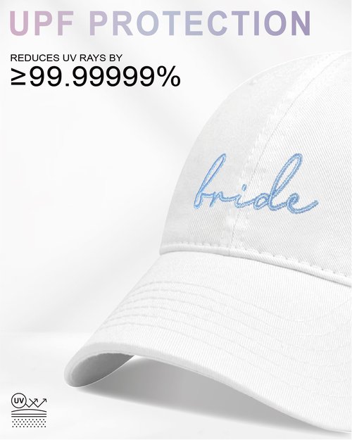 GroomBrideGifts Bride Hat - White Baseball Cap with Blue Embroidery, Bridal Shower Gifts for Bride to Be, Engagement Gift for Her Wedding Day