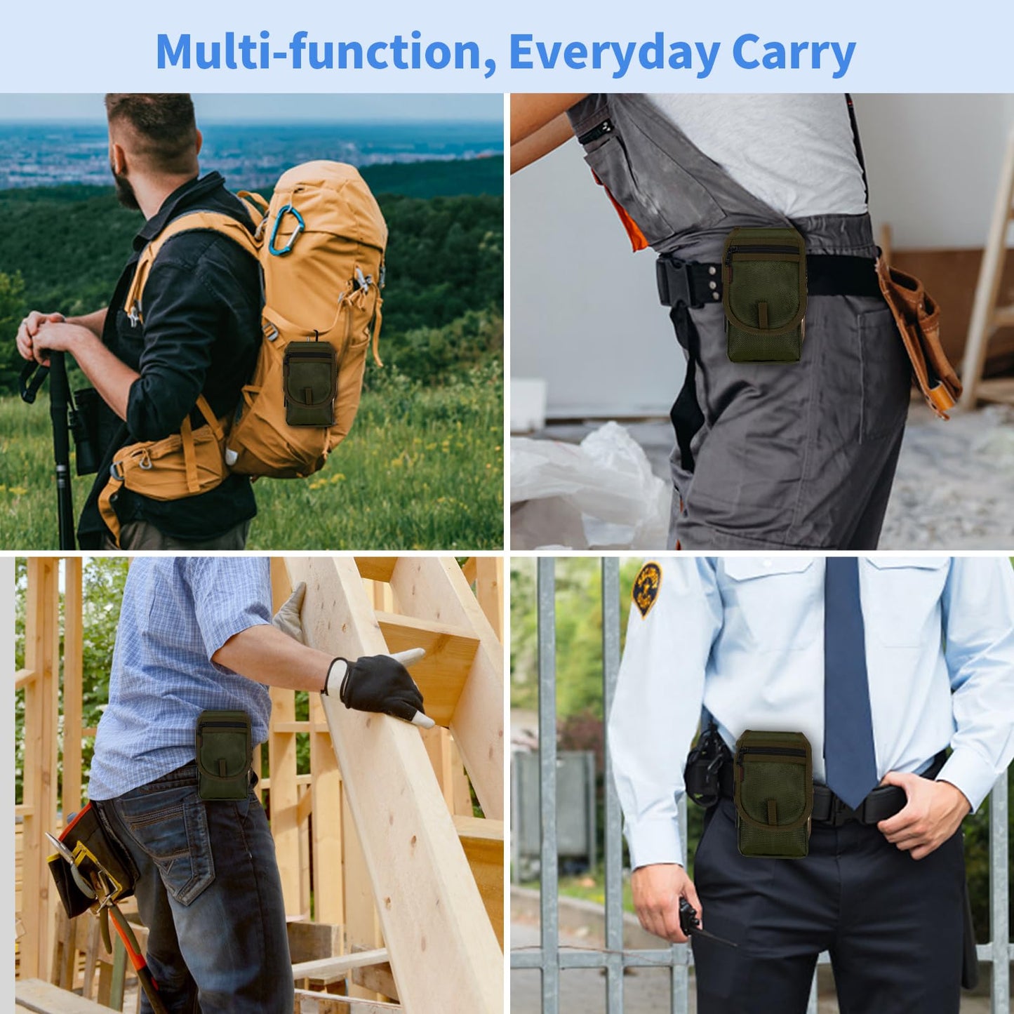 KENOBEE Belt Tool Pouch, Multitool Organizer Electrician Holster Nylon Tactical Pocket Attachment Utility Sheath Bag Tradesman Pro Maintenance Tool Sleeve for EDC Gears Cellphone, Olive