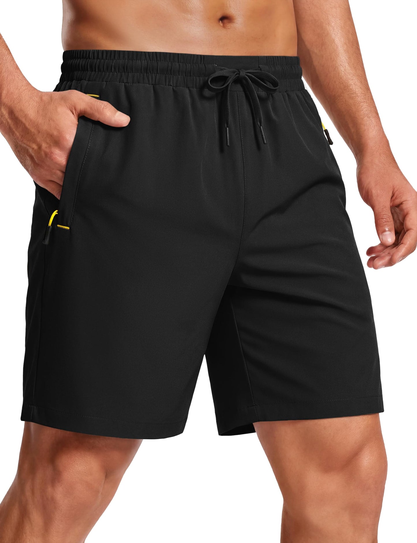MAGCOMSEN Mens Hiking Shorts 7 Inch Quick Dry Lightweight 3 Zipper Pockets Running Athletic Black Workout Shorts Men,L
