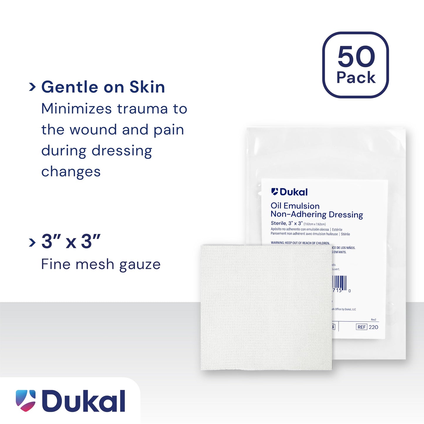 Dukal Oil Emulsion Dressing, 3" Width x 3" Length, Pack of 50