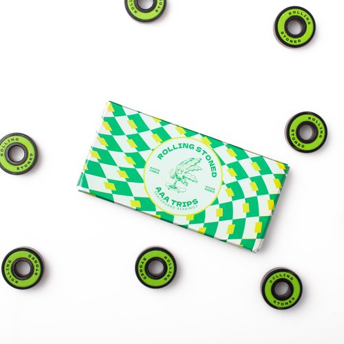 Rolling Stoned Skateboard Bearing Set - ABEC 7 Sealed Bearings for Skateboards, Longboards, Scooters and Roller Skates Stainless Steel 608 Bearings (8 Pack, Green) (AAA Trips)