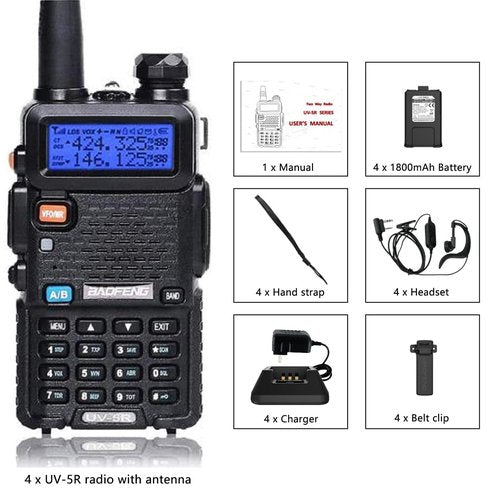 Baofeng UV-5R Dual Band Two Way Radio Handheld Ham Radio Long Range Walkie Talkies Pack of 4 for Hiking Camping Skiing Trip (Black)